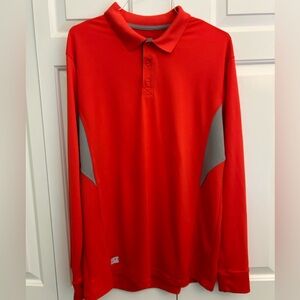 FILA Golf-men’s long sleeve collared shirt in orange w/gray air vent accents EUC
